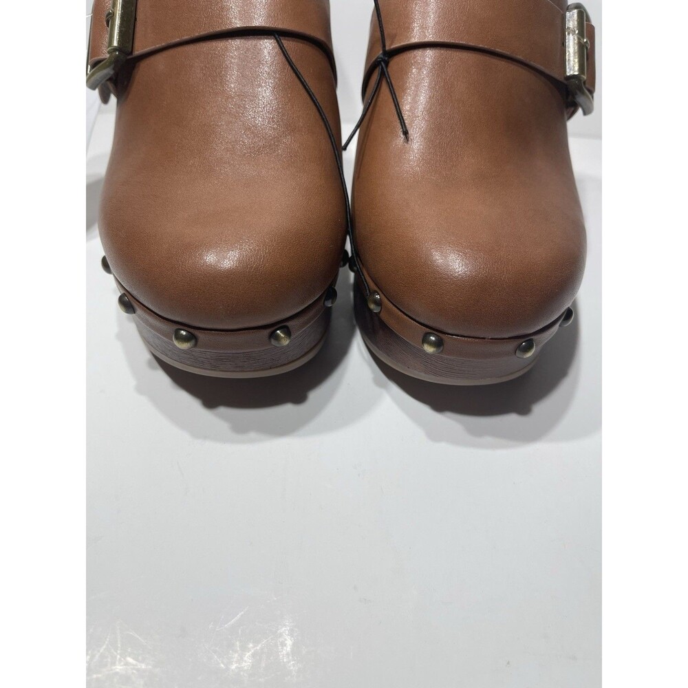 Time And True Mule Clog 7/8 Brown With Bold Buckle Studded